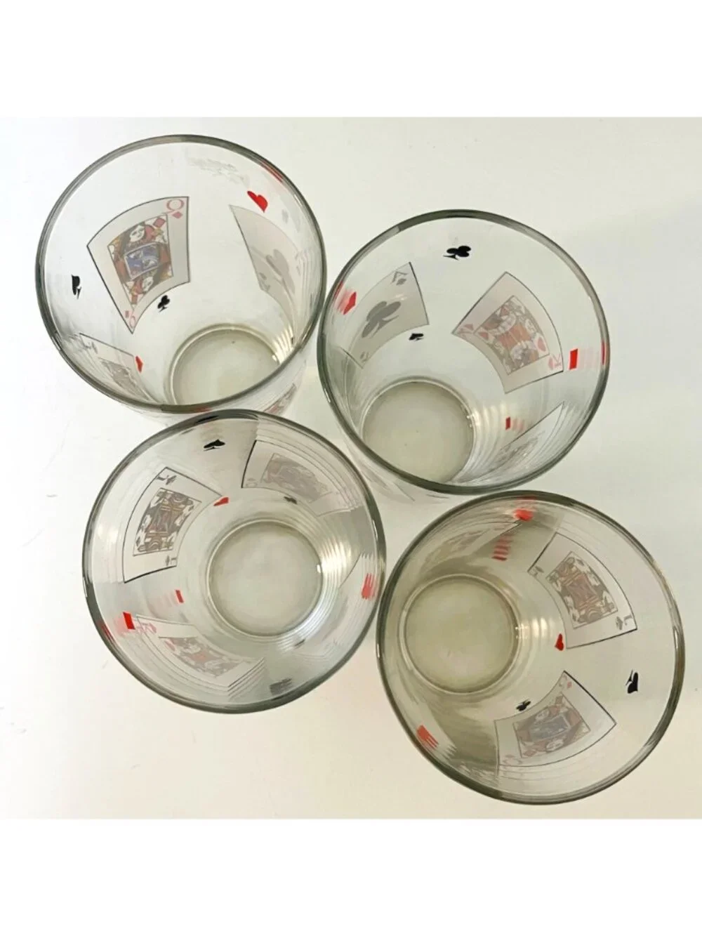 Vintage 1970s Luminarc France Poker Card Party Beer Pint Glasses MCM Barware